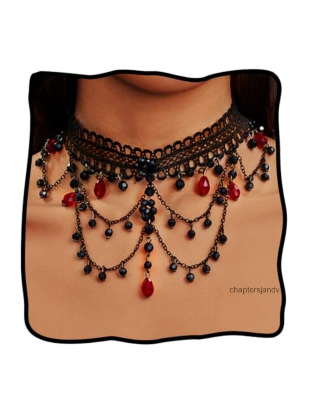 Gothic Lace Choker Necklace Multi-Layer Chain Vampire Cosplay Costume Jewelry